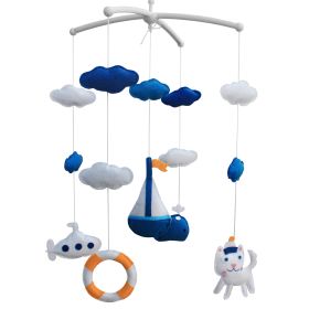 Blue Submarine Sailboat Whale Baby Musical Crib Mobile Handmade Infant Gift Boys Girls Nursery Room Decor - Default