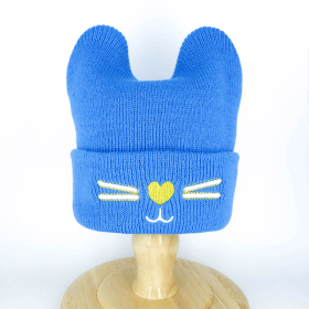Blue Baby Cute Embroidered Cat Ear Hat - Blue