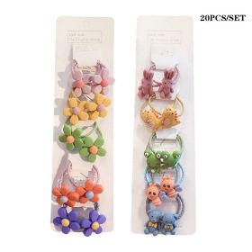 20Pcs/Set Cute Animals Flower Baby Hair Bands Scrunchies Ponytail Holder Headbands Girls Hair Accessories - set 1