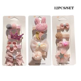 12Pcs/Set Animal Crown Flower Baby Hairpins Sweet Princess Girls Barrettes Kids Hair Accessories - set 1