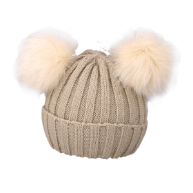 Cute Pompom Baby Hat Warm Winter Knitted Kids Baby Girl Boy Beanie Cap Solid Outdoor Infant Toddler Children Hat Bonnet - Khaki - 1-3 Years