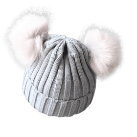 Cute Pompom Baby Hat Warm Winter Knitted Kids Baby Girl Boy Beanie Cap Solid Outdoor Infant Toddler Children Hat Bonnet - Gray - 1-3 Years