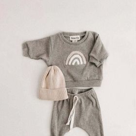 Baby Rainbow Sun Pattern Hoodies Combo Pants Sets - 120 (5-7Y) - Grey