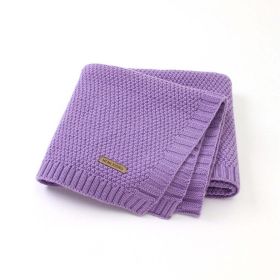 Kids Logo Patched Design Solid Color Knittted Warm Blanket - Average Size (0-12Y) - Purple