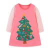 Baby Girl Cartoon Christmas Tree Pattern Striped Sleeve Design Princess Dress - 90 (12-24M) - Pink