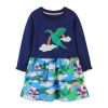 Baby Girl Cartoon Embroidered Pattern Loose Cotton Dress - 90 (12-24M) - Navy Blue (Dark Blue)