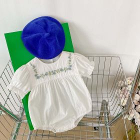 Baby Girl Solid Color Embroidered Design Cute Fashion Triangle Onesies - 80 (9-12M) - White