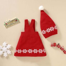 Baby Geometric Print Pattern Strap Design Dress & Christmas Hat Sets - 90 (12-24M) - Red