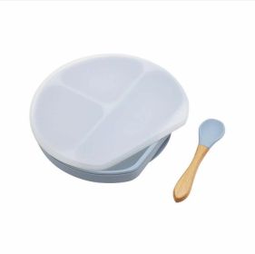 Baby Silicone Compartment Plate With Wooden Spoon - Average Size (0-8Y) - Blue