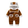 Baby Cute Long Sleeve Design Solid Color Thicken Warm Rompers With Hat - 59 (0-3M) - Brown