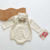 Baby Boy Solid Color & Bear Print Shirt Single Breasted Design Polo-Neck Onesies With Bow Tie - 66 (3-6M) - Apricot