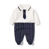 Baby Boy Striped Patchwork Pattern Tie Dye Design Lapel Convered Jumpsuit - 59 (0-3M) - Black