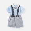Baby Boy Solid Color Single Breasted Design Onesies With Bow Tie Combo Striped Overalls Shorts Sets - 59 (0-3M) - Blue
