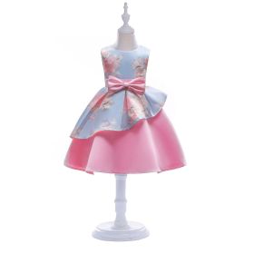 Baby Girl Floral Pattern Bow Tie Princess Tutu Dress Formal Dress - 110 (3-5Y) - Pink