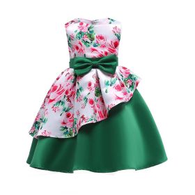 Baby Girl Floral Pattern Bow Tie Princess Tutu Dress Formal Dress - 140 (8-10Y) - Green