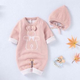 Baby Cartoon Bunny Embroidered Graphic Solid Warm Rompers With Hat - 90 (12-24M) - Pink