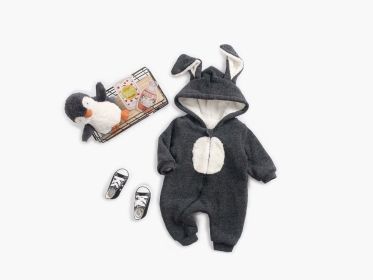 Baby Cartoon Shape Design Soft Fleece Thickened Romper In Autumn & Winter - 80 (9-12M) - Black
