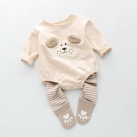 Baby Cartoon Pattern Long Sleeved Onesies Combo Striped Pantihose Sets - 90 (12-24M) - Apricot