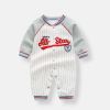Baby Boy Striped Graphic Colorblock Sleeves Design Jumpsuit - 66 (3-6M) - Grey