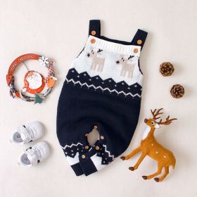 Baby Christmas Elk Pattern Srappy Design Sweater Rompers - 100 (2-3Y) - Navy Blue