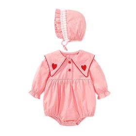 Baby Girl Solid Color Heart Embroidered Design Lapel Cute Bodysuit Onesies - 73 (6-9M) - Pink