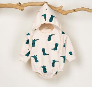Baby Boy 1pcs Cartoon Dinosaur Pattern Long Sleeves O-Neck Bodysuit & Hats - 80 (9-12M) - Navy Blue