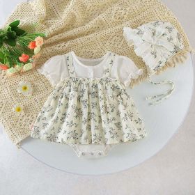 Baby Girl Floral Pattern Round Nek Short Sleeve Onesies Dress - 73 (6-9M) - White