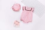 Baby 1pcs Contrast Tape Patched Frill Trim Sleeveless Onesies & Hat - 80 (9-12M) - Pink