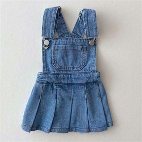 Baby Girl Denim Fabric Strap Design Pleated Dress Fashion Korean Style Dress - 80 (9-12M) - Blue