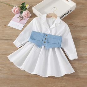 Baby Solid Color Waistband Patched Design Fashion Dress In Summer - 100 (2-3Y) - Blue