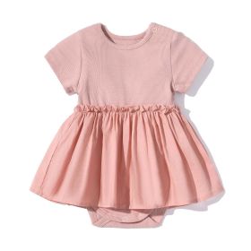 Baby Girls Solid Color Wooden Ear Design Short-Sleeved Dress Onesies In Summer - 59 (0-3M) - Pink