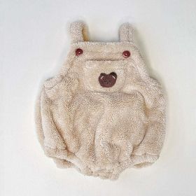 Baby Solid Color Bear Patched Design Plush Strap Sleeveless Onesies - 80 (9-12M) - Brown