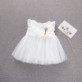 Baby Girl Solid Color Mesh Patchwork Design Sleeveless Patched Mesh Dress - 80 (9-12M) - White