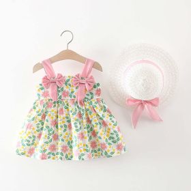 Baby Girl Flower Pattern Bow Patched Design Beautiful Dress - 100 (2-3Y) - Pink