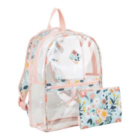 Eastsport Unisex Childrens Clear Backpack with Pencil Case 2-Piece Set Pink Flower Print - Eastsport