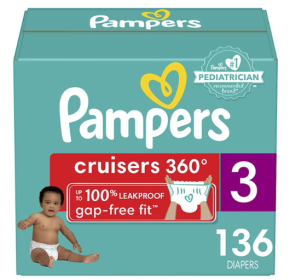 Pampers Diapers Pull On Cruisers 360Â° Fit Disposable Baby Diapers with Stretchy Waistband Enormous Pack (Packaging May Vary), Size 3, 136 Count