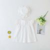 Baby Girl 1pcs Solid Color Flounce Sleeves Bow Tie Dress & Hat - 66 (3-6M) - Pink