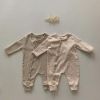 Baby Flower Pattern & Solid Color Lace Design Button Front Jumpsuit - 66 (3-6M) - Apricot