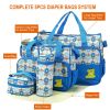 5PCS Baby Nappy Diaper Bags Set Mummy Diaper Shoulder Bags w/ Nappy Changing Pad Insulated Pockets Travel Tote Bags - Blue