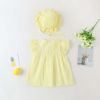 Baby Girl 1pcs Solid Color Flounce Sleeves Bow Tie Dress & Hat - 66 (3-6M) - Pink