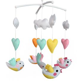 Colorful Flying Birds Clouds and Hearts Handmade Baby Crib Mobile Boys Girls Musical Mobile Infant Nursery Hanging Toy