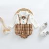 Baby Plaid Pattern False 1 Pieces Design Bow Tie Decoration Bodysuit - 66 (3-6M) - Brown