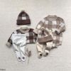 Baby Plaid Graphic Long Sleeve Crewneck Knit Thickened Onesies - 66 (3-6M) - Coffee