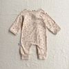 Baby Flower Pattern & Solid Color Lace Design Button Front Jumpsuit - 66 (3-6M) - Apricot