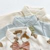Baby Boy Solid Color & Bear Print Shirt Single Breasted Design Polo-Neck Onesies With Bow Tie - 66 (3-6M) - Apricot