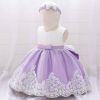 Baby Girl Floral Mesh Overlay Design Princess Full Moon Formal Dress & Headband - 66 (3-6M) - Blue