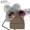 New Warm Knitted 0-3Y Baby's Hat Cute Double Fur Pompon Beanies Thick Double Layer Cap Faux Pompom Hat - Auburn - 0 3Y