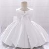 Baby Girl Solid Color Bow Patched Design Sleeveless Western Style Satin Dress - 73 (6-9M) - White