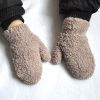 2Pcs/set Children Plush Gloves Solid Color Winter Warm Thicken Gloves - White