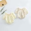 Baby Girl Ditsy Flower Pattern Or Solid Color Long Sleeve Bodysuit - 66 (3-6M) - Beige